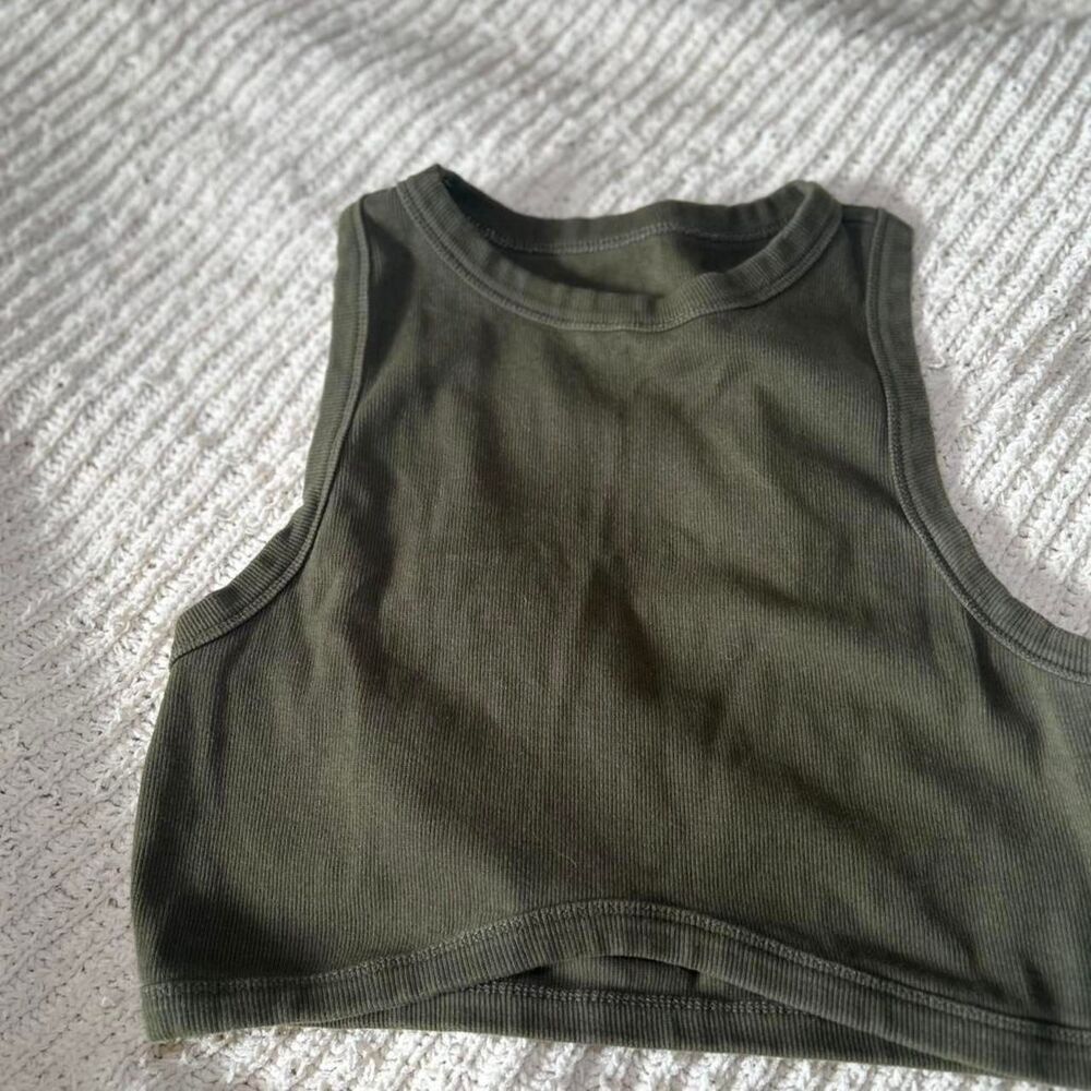 Unbranded Women's Khaki and Green Crop-top